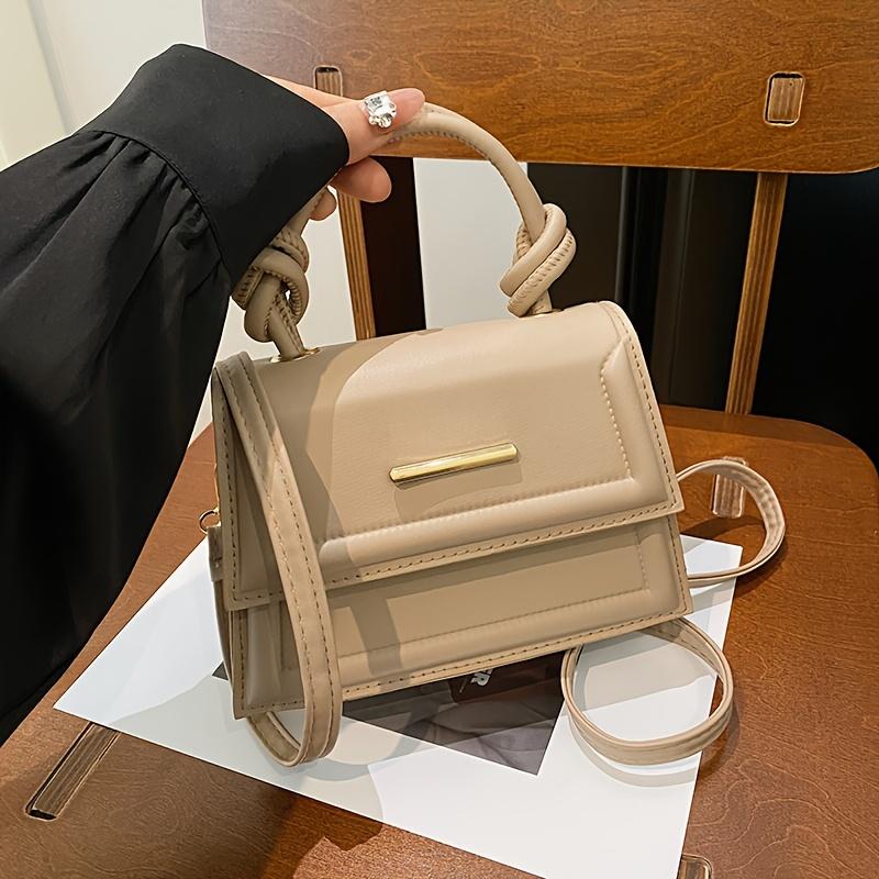 

Женская сумка кроссбоди через плечо - Съемный ремешок и застежка-клапан золотистого тона, Минималистичный квадратный дизайн для городского уличного стиля, Повседневная на все сезоны хаки