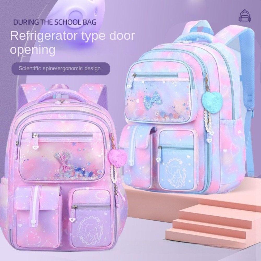 Multiple Pockets Children Backpack Side-Open Student School Bag Cute Shoulders Bag  Travel