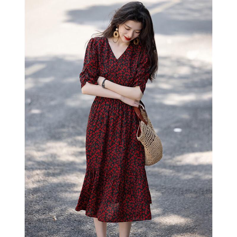 

Demana French Style Printed Chiffon V-neck Dress M