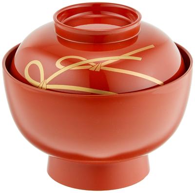 Maeju lacquerware Ciotola Zoni, Design Nodo, Rosso Vermiglio, Artigianato Tradizionale, Laccatura di Yamanaka, 450 ml, Prodotto in Giappone, 3T-419
