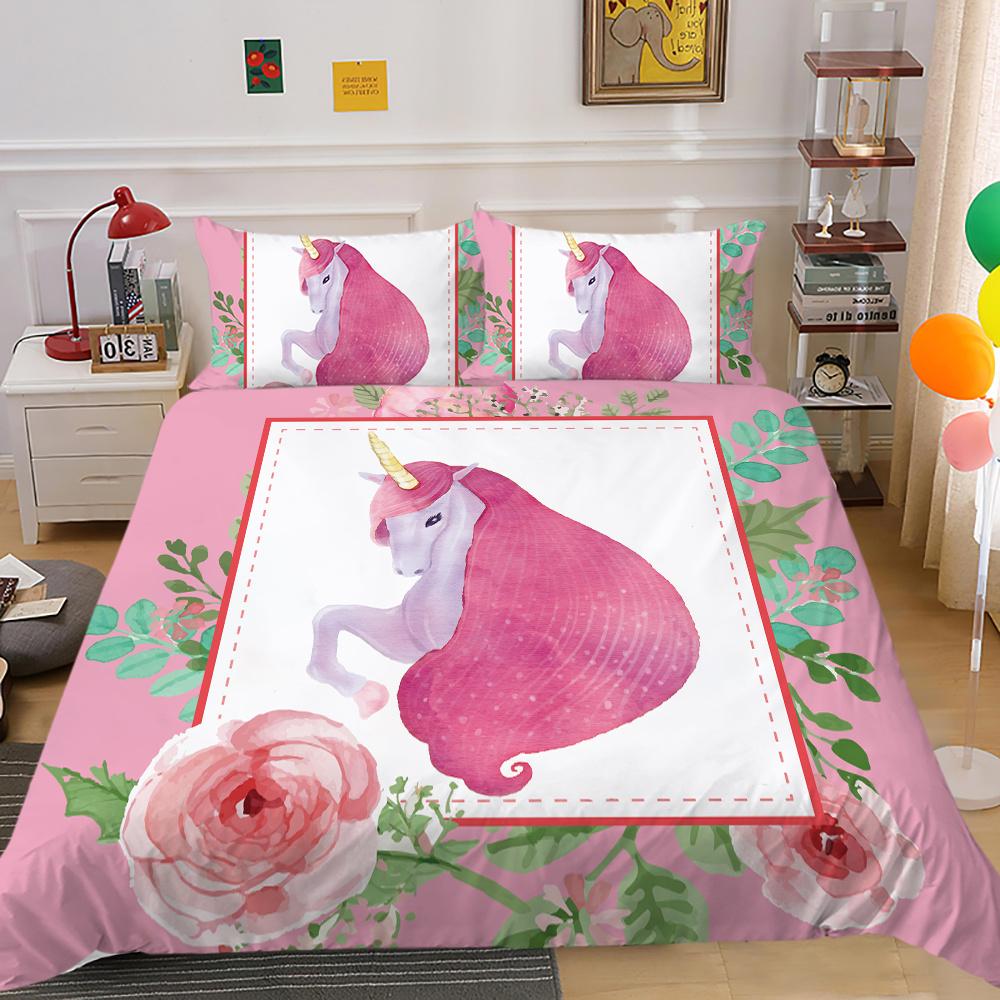 2023 Nový styl Unicorn Printing 3D ložní oblek 100% polyester Ložnice Dekor z mikrovlákna Pohodlný luxusní povlak na přikrývku