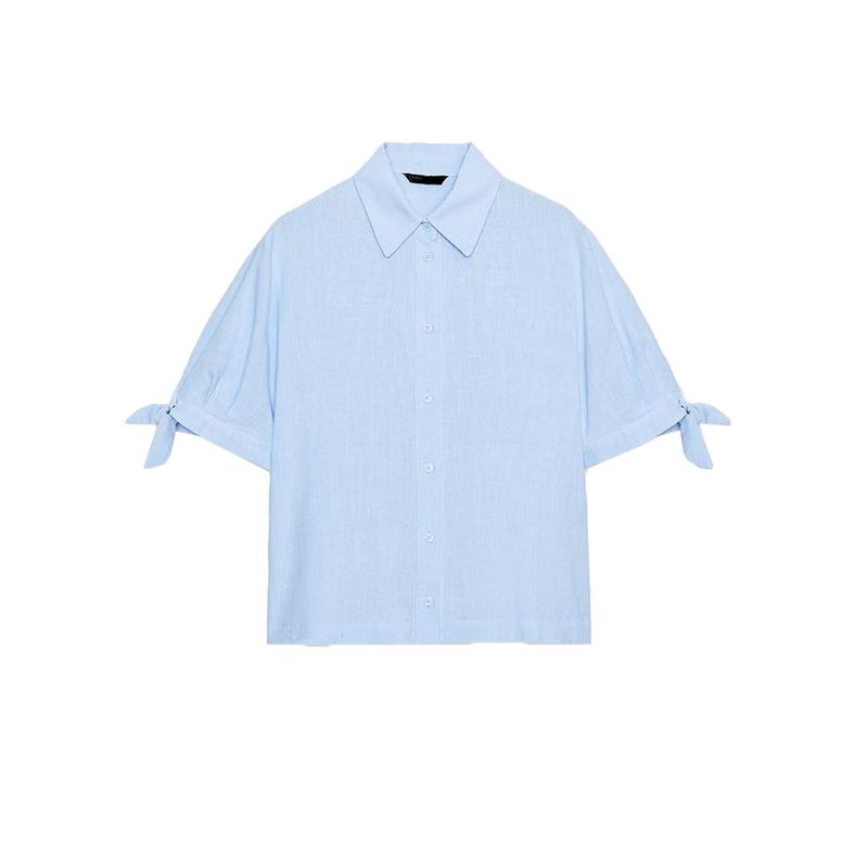 Summer New Product Women's Clothes Casual Style Lapel Ramie Blended Short Sleeve Bows Shirt Tops 8206730