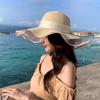 Fashion Flat-Topped Straw Hats Girls Wide Brim Sun Hat Outdoor Lace Bow Strap Lightweight Uv Protection Beach Cap