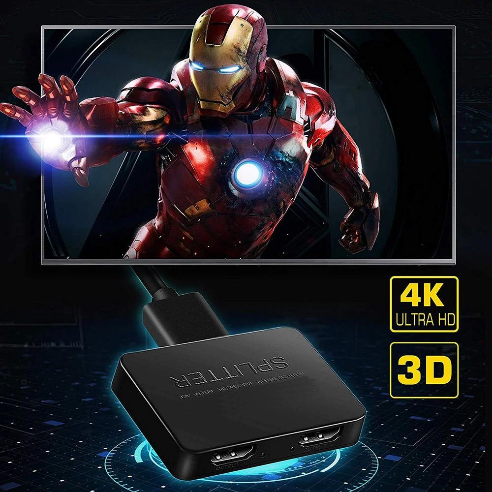 4K HDMI-compatible Splitter Switch 1 in 2 Out Video Distributor Amplifier Dual Display for Box PC Monitor Projector Laptop