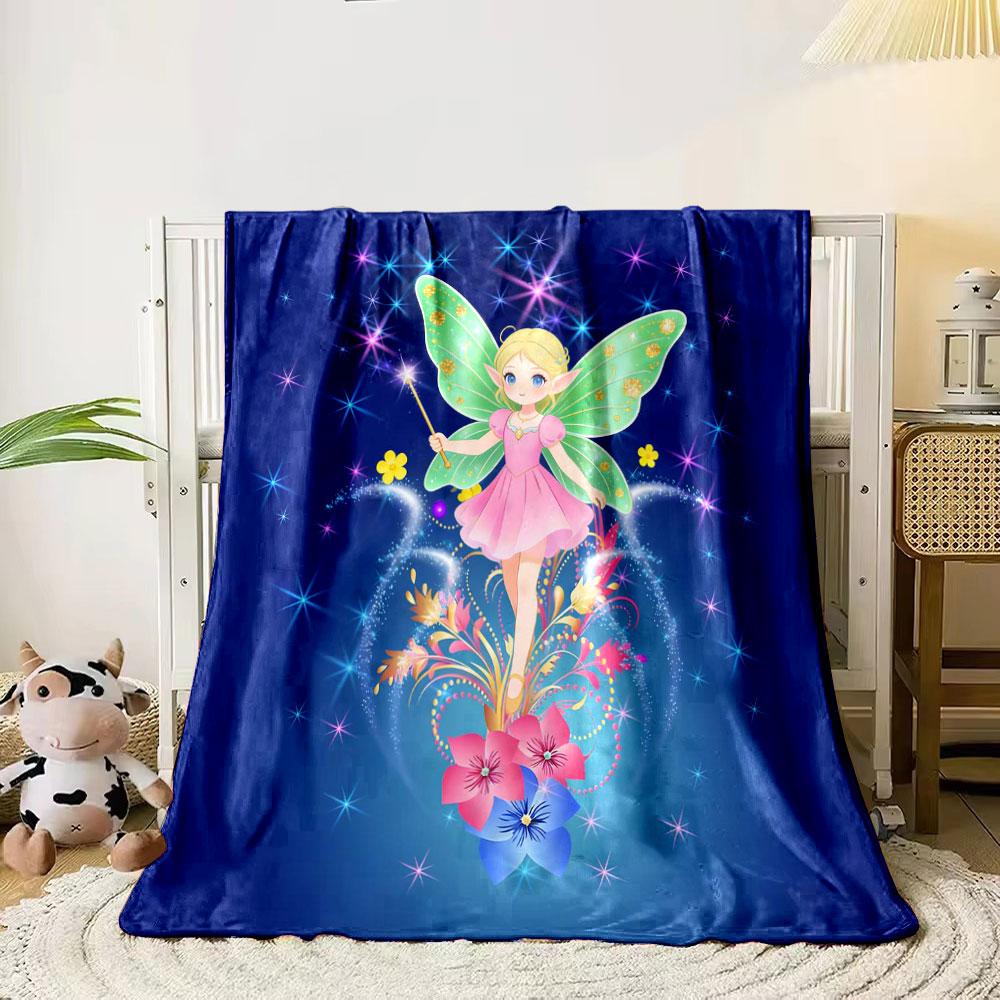 1PC Dreamy Starry Sky Elf Unicorn Printed Blanket Children Adult Blanket Soft and Warm Bedding for Sofa Outdoor Travel Blanket 75x90cm