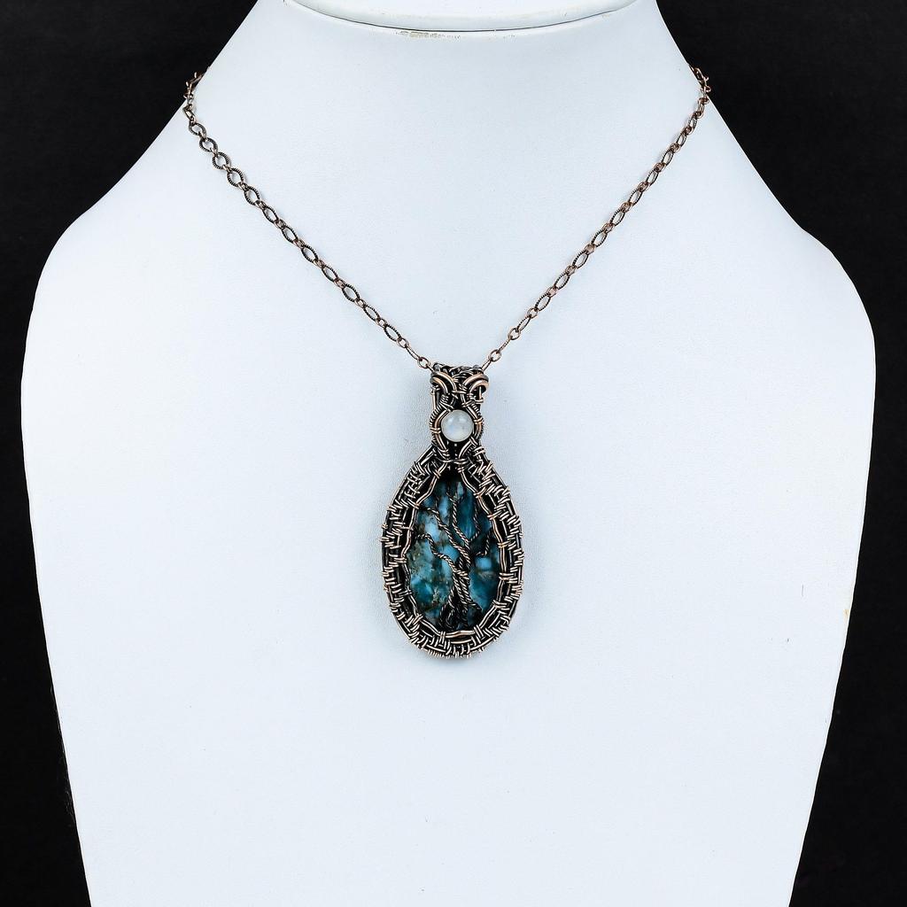 Tree Of Life Neon Apatite Pendant Copper Wire Wrapped Pendant Rainbow Moonstone Pendant Handmade Pendant Real Gemstone Jewelry Gift For Mom