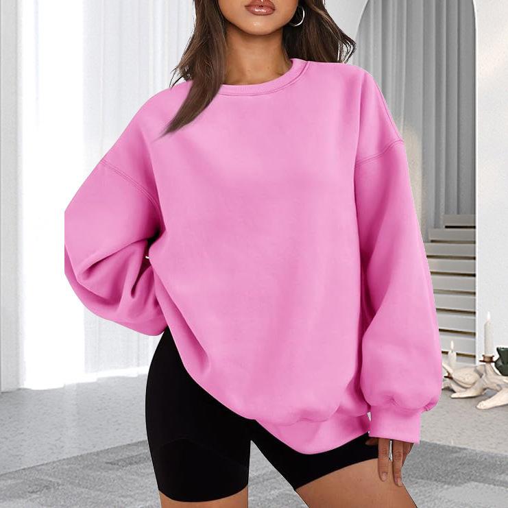 2025 Autumn/Winter Women's Solid Color Round Neck Casual Hoodie