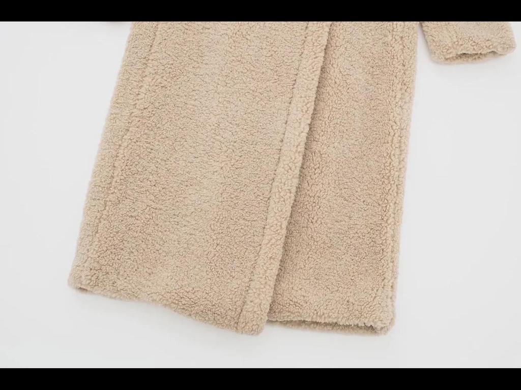 Palton lung din piele de miel, stil european și american, pentru femei, de iarnă, cald, cu două rânduri de nasturi (1255700)