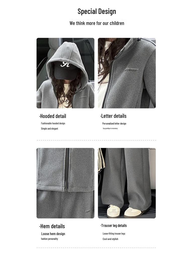 Ensemble Sweat à capuche doublé polaire et pantalon de survêtement pour filles - Style hiver 2025