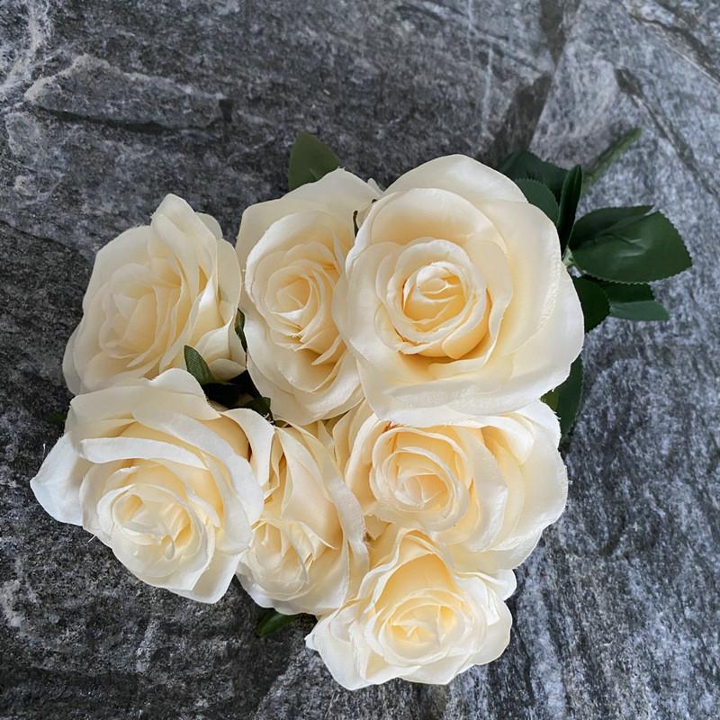 Silk 7 Branch Realistic Artificial Roses Wedding Photography Props Home Decor