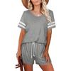 Women Casual Home Sleepwear Round Neck Short Sleeve Stripe Two-Piece Sets