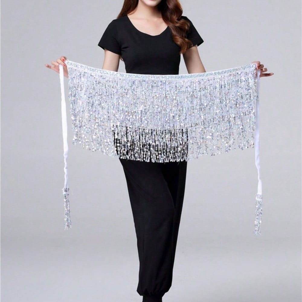 Halloween Dance Performance Costume Sequins Fringed Hip Towel Beads Waist Chain Waist Towel