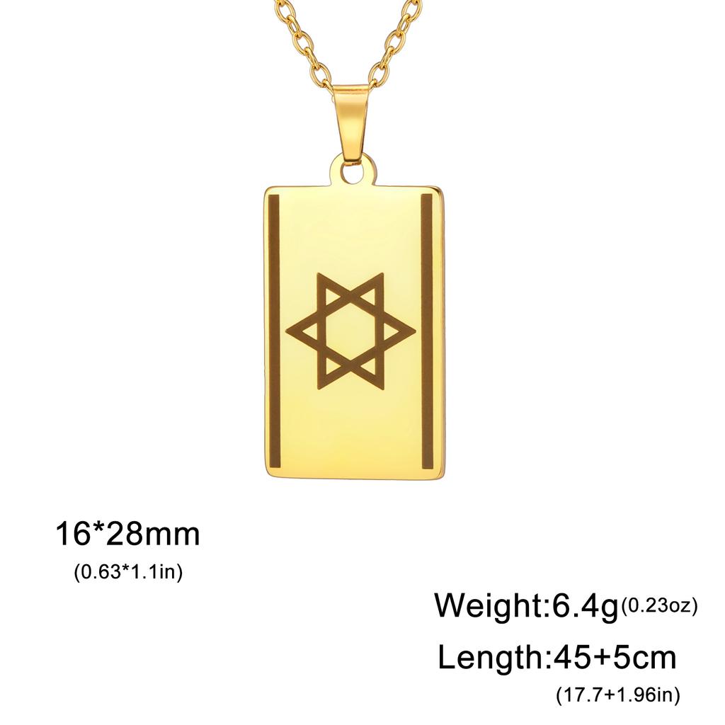 LIKGREAT Country Flag Star of David Hexagram Necklace Stainless Steel Pendant Square Plate Je Jewelry Gift Wholesale