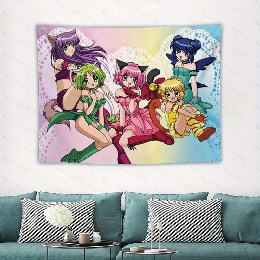 Anime Tokyo Mew Mew Cartoon Tapestry Room Decoration Banner Hanging Room Tapestry Decoration Party Tapestry Bedroom Tapestry