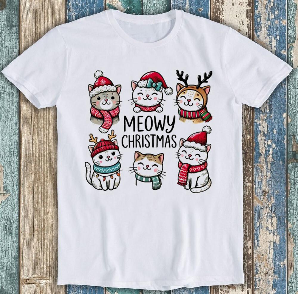 

Meowy Christmas Cat Xmas Retro Meme Funny Gift Tee T Shirt 1824 4XL
