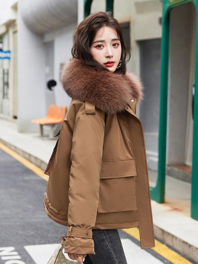Cotton Padded Fur Parka New Big Fur Collar Down Winter Jacket Women Thick Warm Parkas Female Outerwear