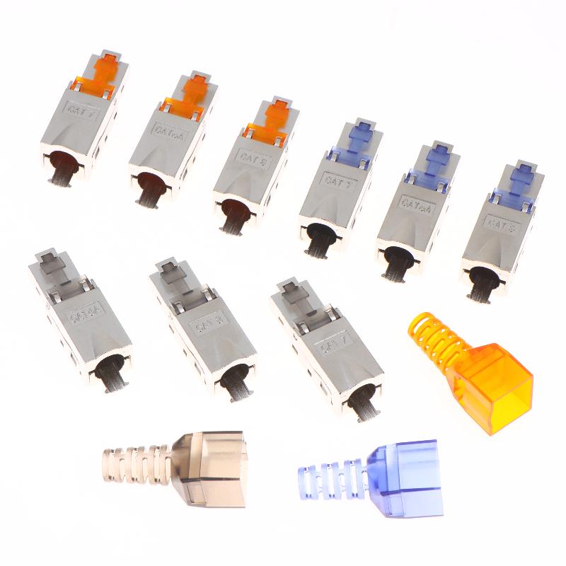 1Pc Rj45 Cat8 Cat7 Cat6A Connectors Tool-Free Zinc Alloy Shielded Ethernet Termination Plugs For 23Awg Sftp Cables