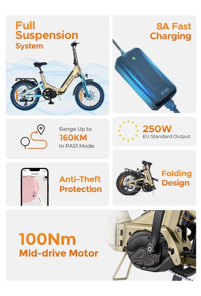ENGWE L20 3.0 Pro electric bike, mid-speed motor, Gold