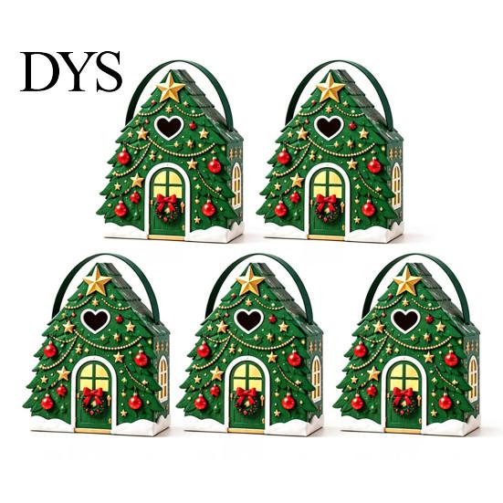 Reusable Holiday Gift Packaging Christmas House Box with Handle, 3D Gingerbread/Santa Claus/Tree/Snowflake Candy Snack Containers for Parties