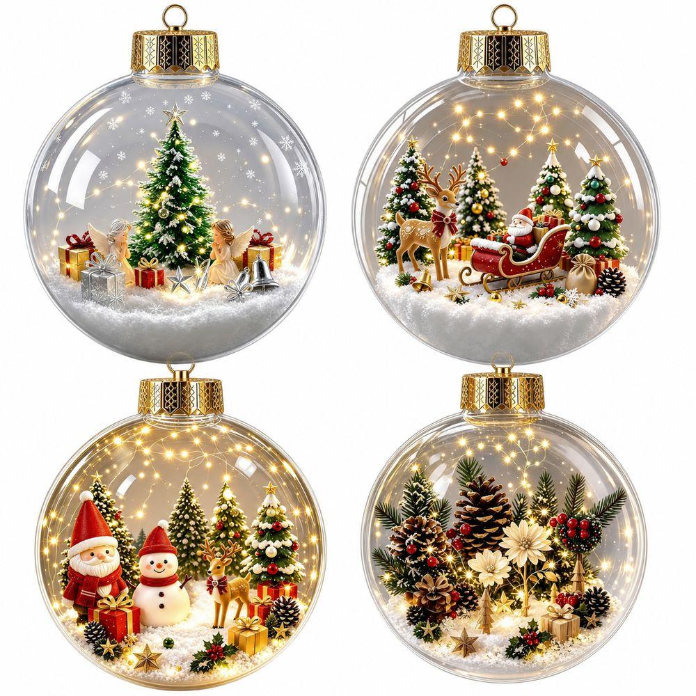 Clear Round Shape Christmas Ball Ornament Built In Light Miniature Scene Christmas Ornament Hanging Loop Warm Light