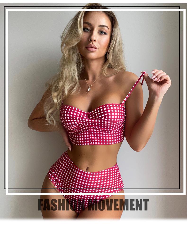 High-End Europäische & Amerikanische Sexy Karomuster High-Waist Bikini Bademode