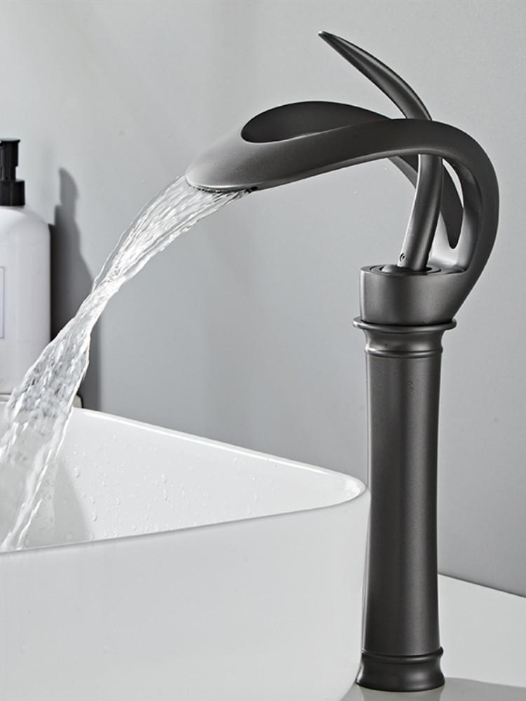 Tuqiu Bathroom Basin Faucet Black Bathroom Faucet Brass Creative Grey Sink Mixer Tap Hot & Cold Waterfall Basin Faucet