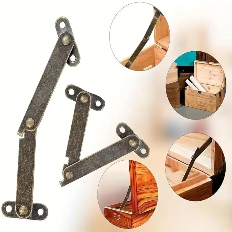2Pcs Metal Lid Support Hinges Lift Up Stay Hinge Folding Support Hinges for Wood Box Jewelry Case Cabinet Easy To Use