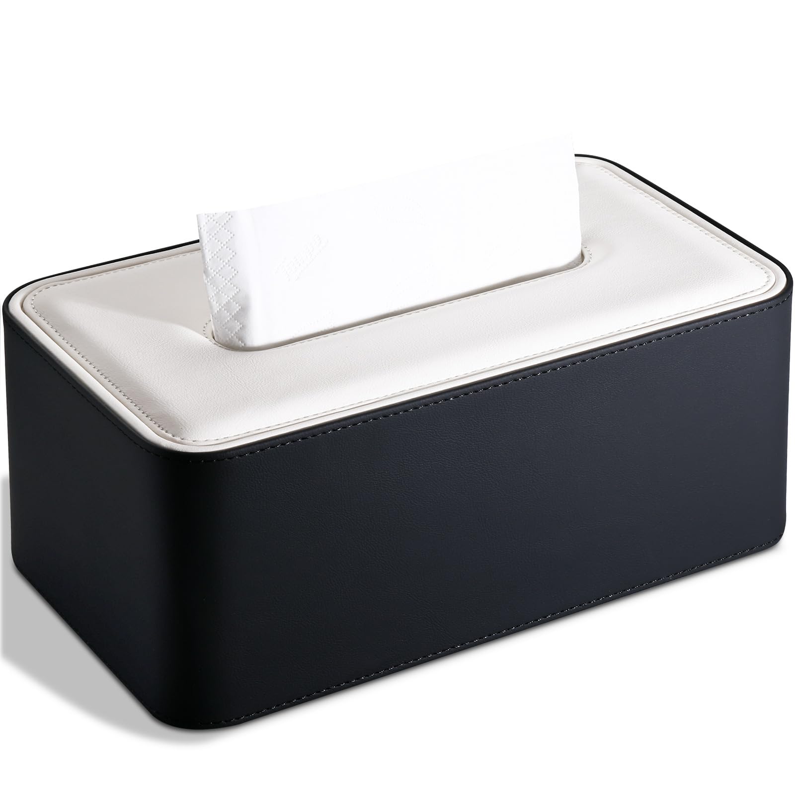 

KINGFOM Magnetic Leather Tissue Box Cover, Stylish Tissue Box Cover, Premium PU Leather (Black and White)