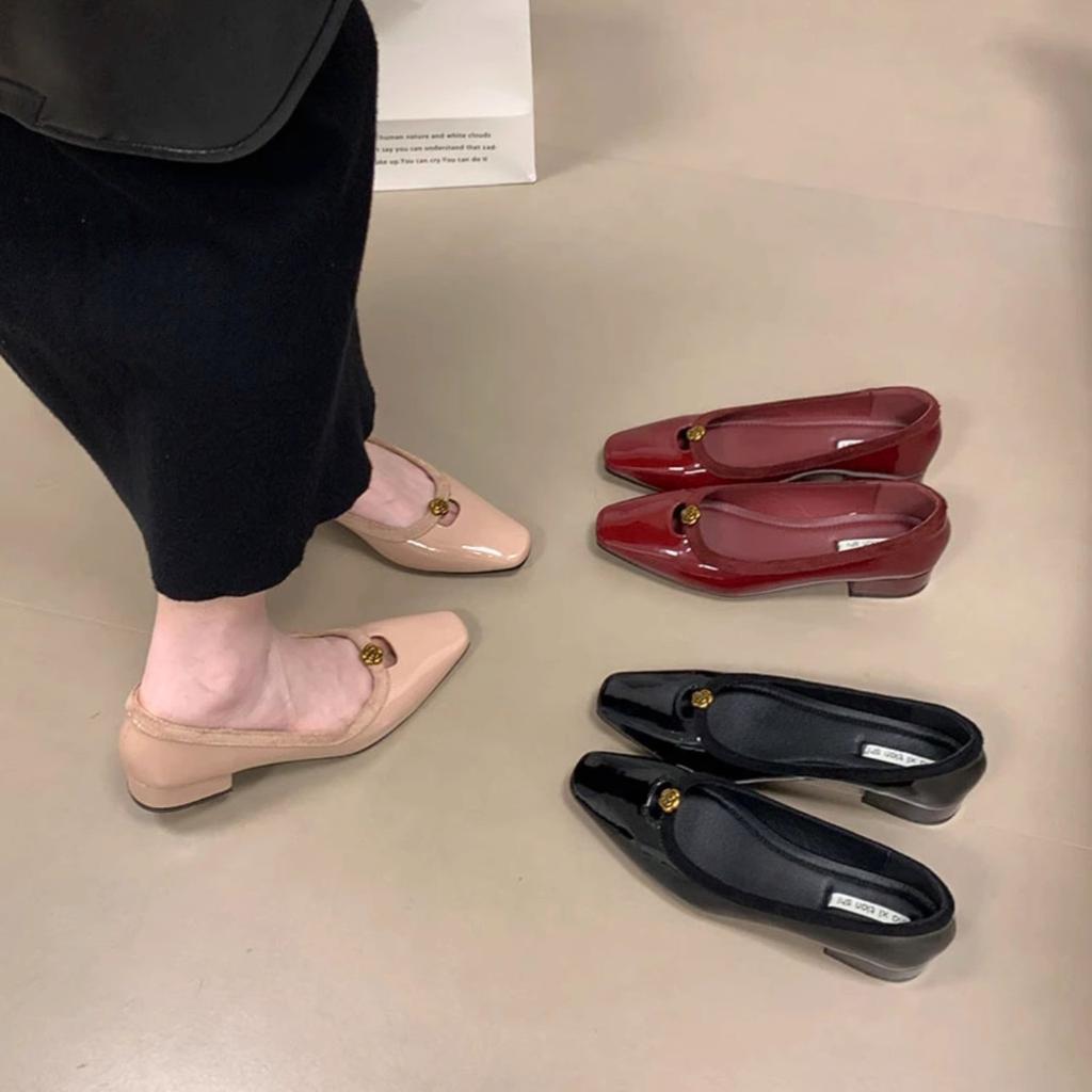 Fashion Women Dress Pumps Leather 2025 New Loafers Square Toe Ballet Shoes Women Mid Heel Fashion Women Office Shoes Zapatos De Mujer