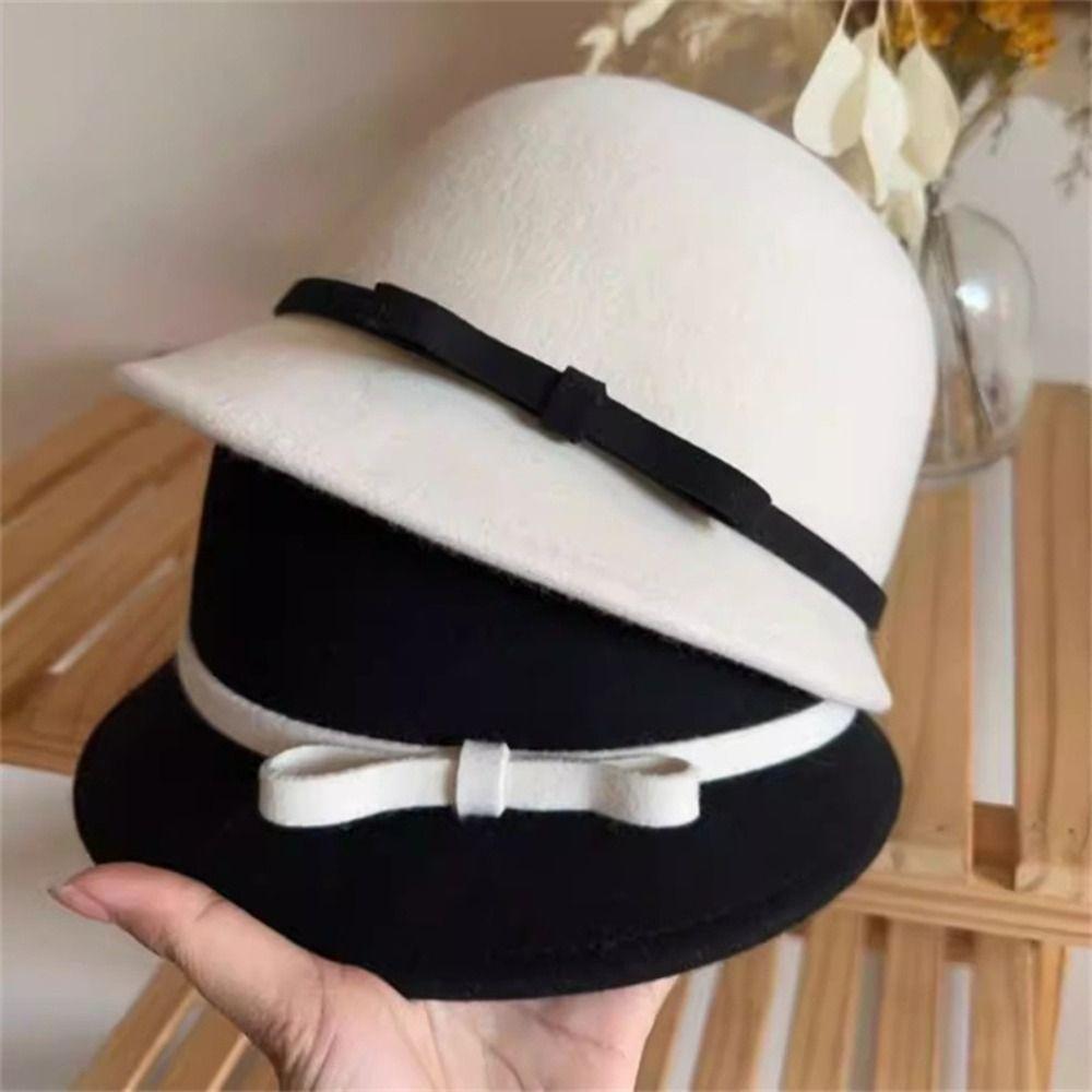 Soft Felt Fedora Hats Bowknot Decoration Bowler Hat Vintage Women Felt Hat  Formal Occasion