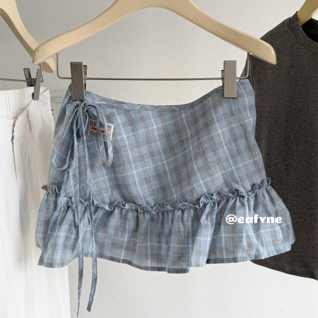 Korean Academy Style Plaid Ruffled High Waist Skirt