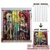 Halloween Colored Glass Curtains Skull Heart Pattern Prints Window Decorations Home Room Made Of Polyester