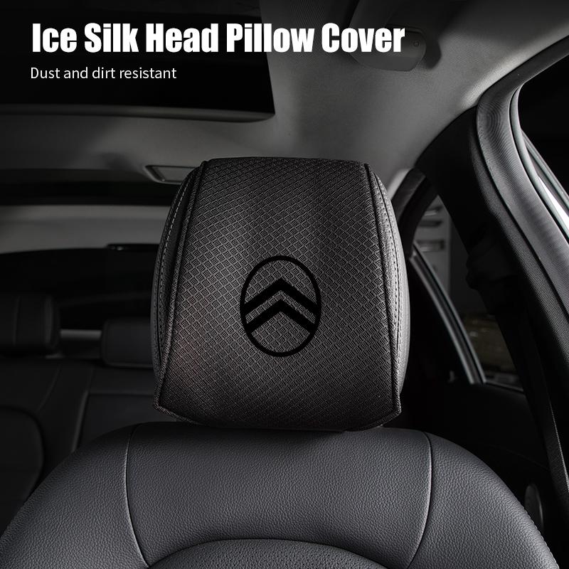 VLKO3 Ice Silk Headrest Cover Breathable Cooling For Citroen C4 C3 C5 C1 C2 Berlingo Celysee Cactus Picasso Aircross Saxo Grand