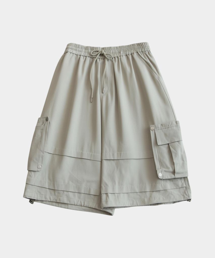 SOMEPLACE MAN Bermuda Doppel-Großtaschen Nieten-Akzente Oversize Halbe Cargohose Elastische Hosen_3 Farben