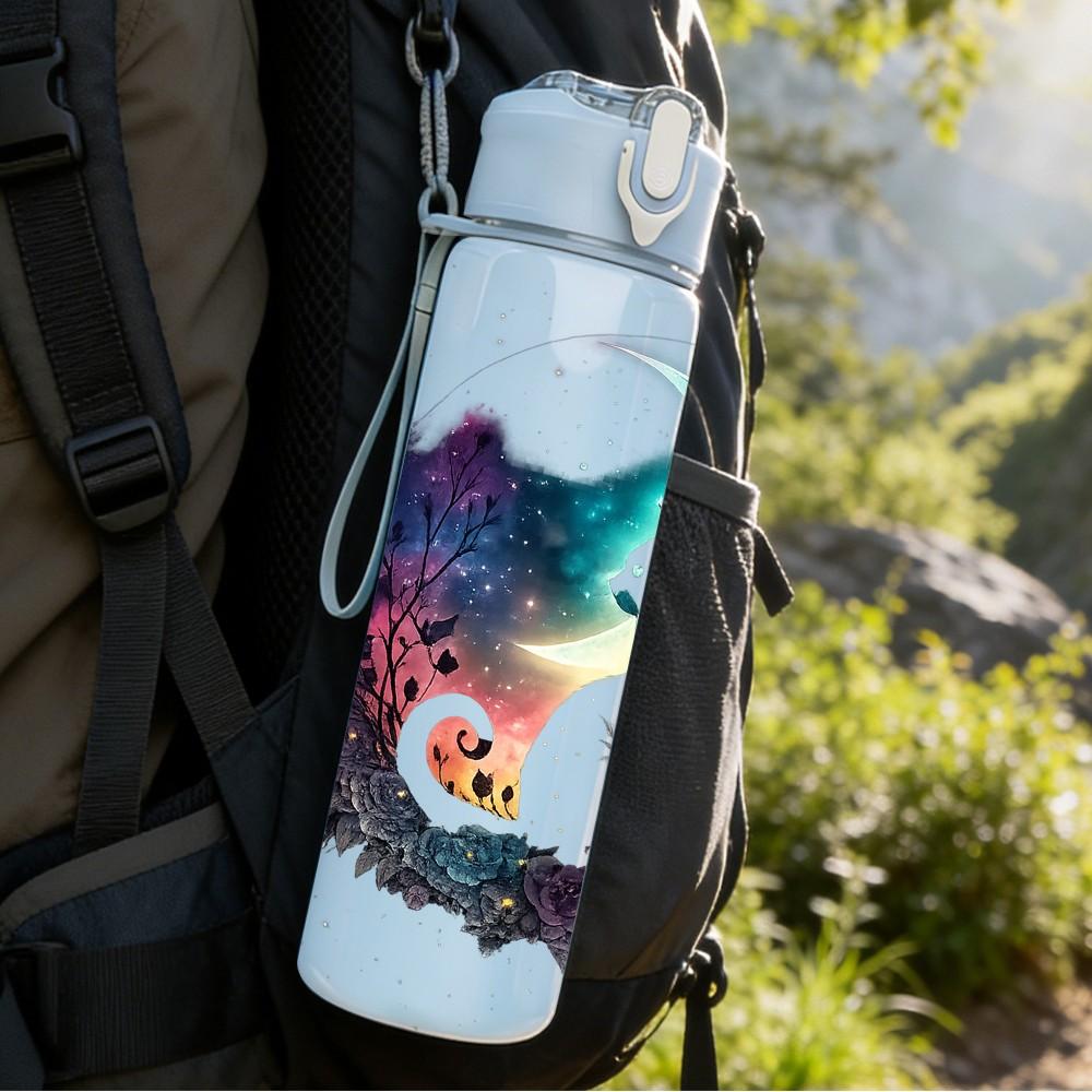 1PC Galaxy Cosmic Nebula Space Print 750ml Color Plastic Sports Water Bottle Leakproof Flip Straw Lid Suitable for Sports Office Home Use