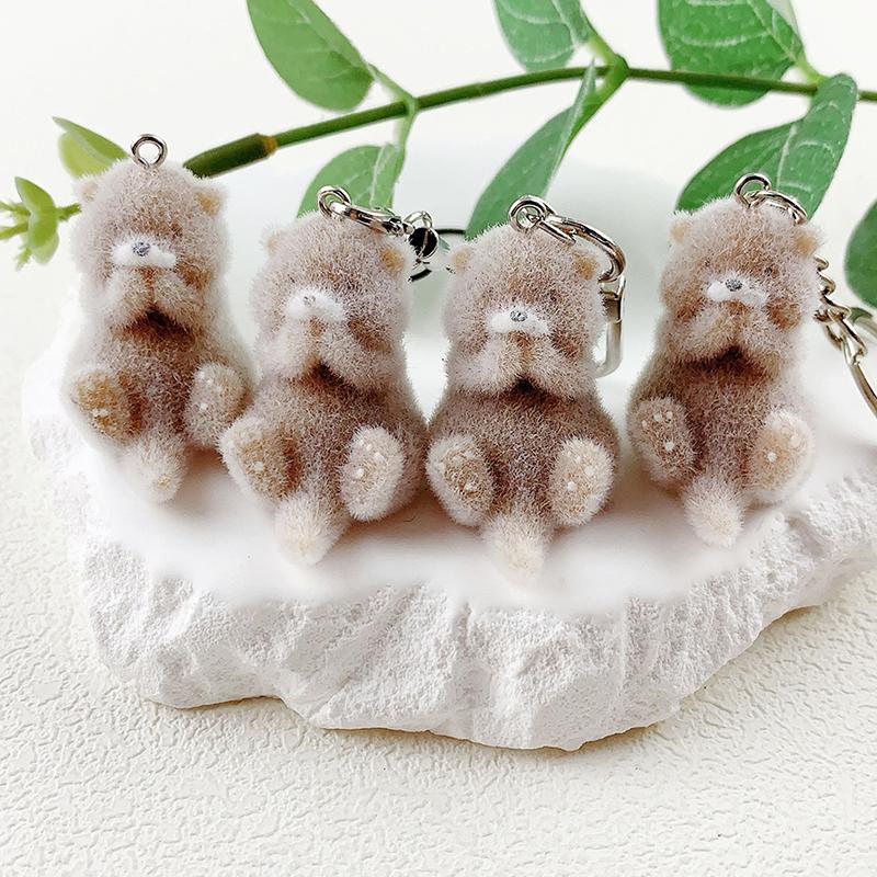 Lovely 3D Flocked Otter Pendant Cute Cartoon Keychain Bag Pendant Keyring Hanging Decoration Diy Key Accessories