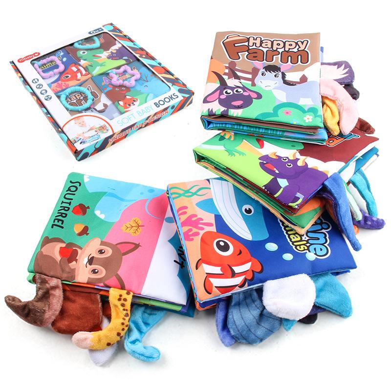 Infant Early Education Cognitive Cloth Book Toy Sound Paper Can Not Be Torn Three-Dimensional English Palm Book With Hanging Ring Tail Cloth Book