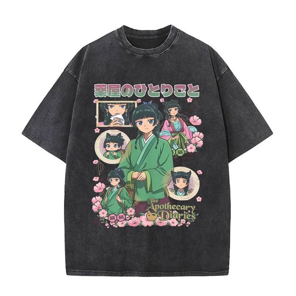 Anime The Apothecary Diaries Maomao Washed Vintage T Shirt Men Women Kawaii Cute Funny Short Sleeve T-shirts Streetwear Unisex