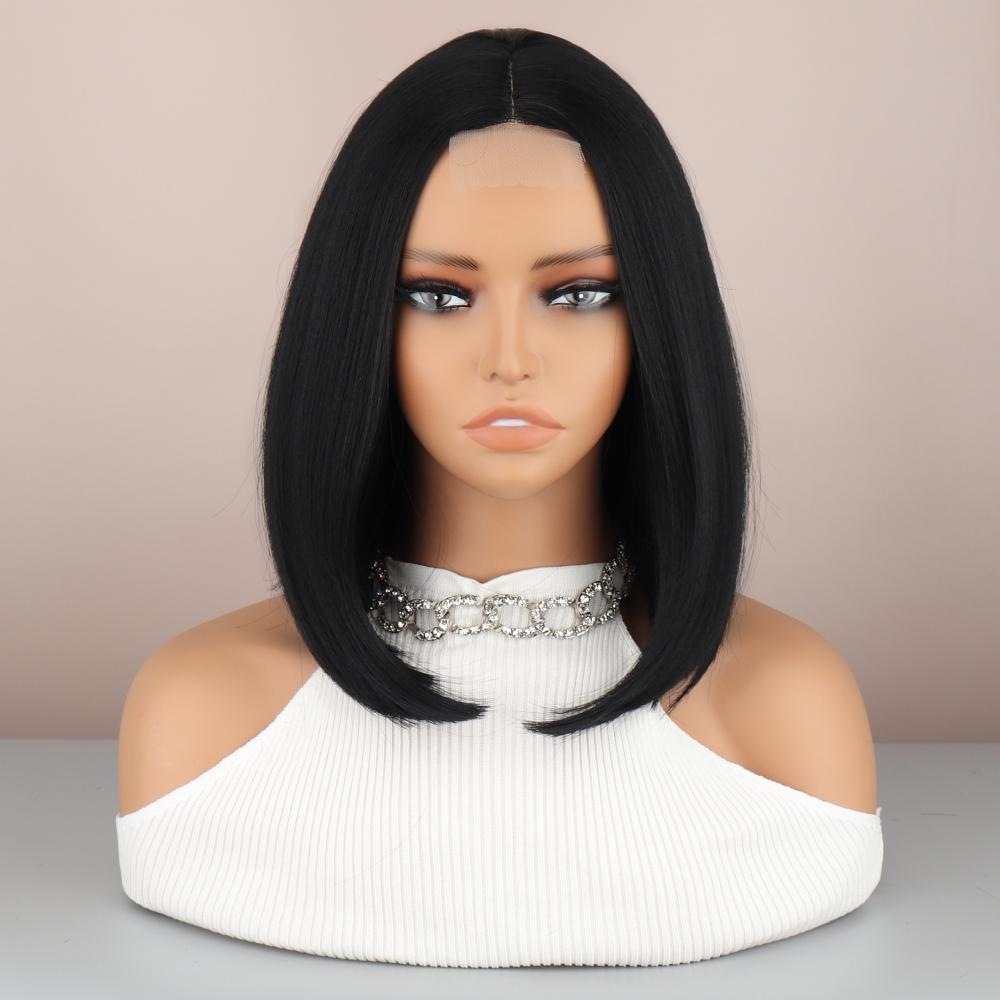 XINRAN Black Wigs Synthetic Fiber Lace Front Wigs for Women Short Straight Bob Wigs Orange Golden Cosplay Wigs
