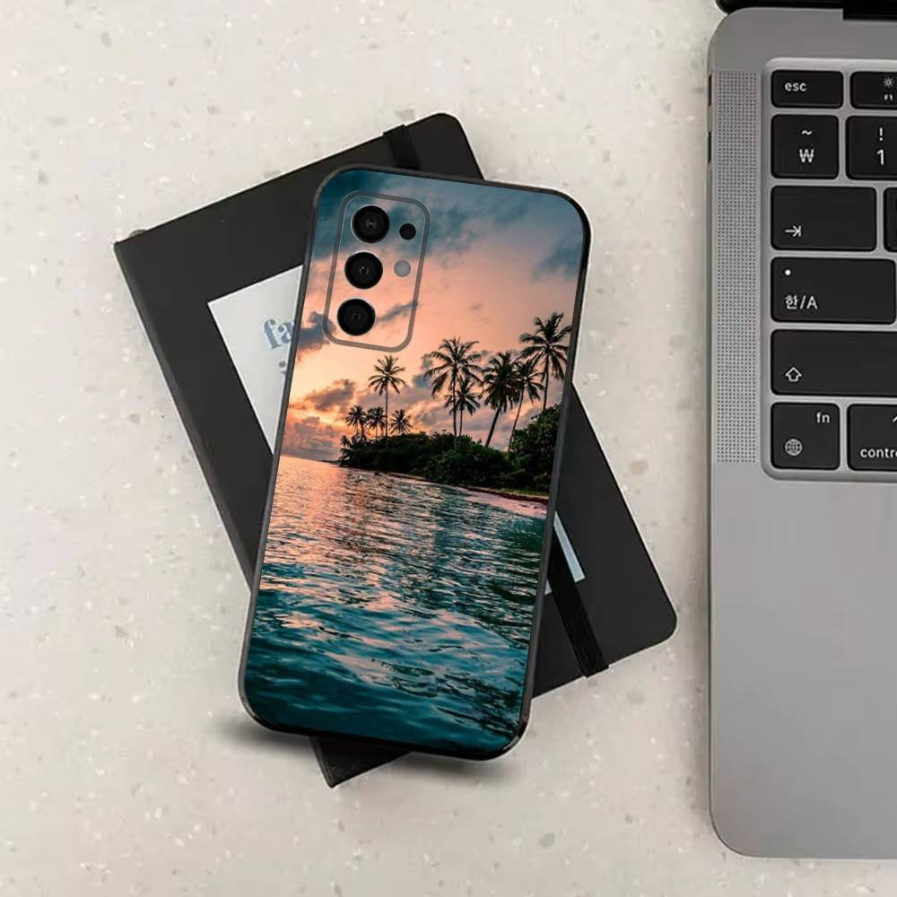 Sea Palm Trees Beach For Samsung Galaxy A73,31,32,72,41,53,52,71,22,5G,Note,J7,8,9 Soft Black  Silicone Phone Case