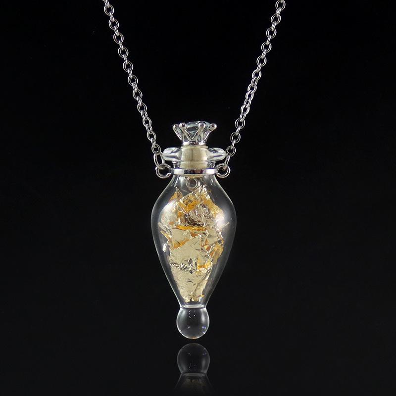 Openable Glaze Vial Pendant Necklace Water Drop Heart Steel Chain Keepsake Jewelry Gift Perfume Mini Bottles Jewellery Necklace