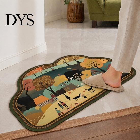 Light Luxury Home Decor Rug Retro Floral Bath Mat, Non-slip Super Absorbent Bathroom Rug, Diatomaceous Earth Quick-drying for Front Door Washable Sink