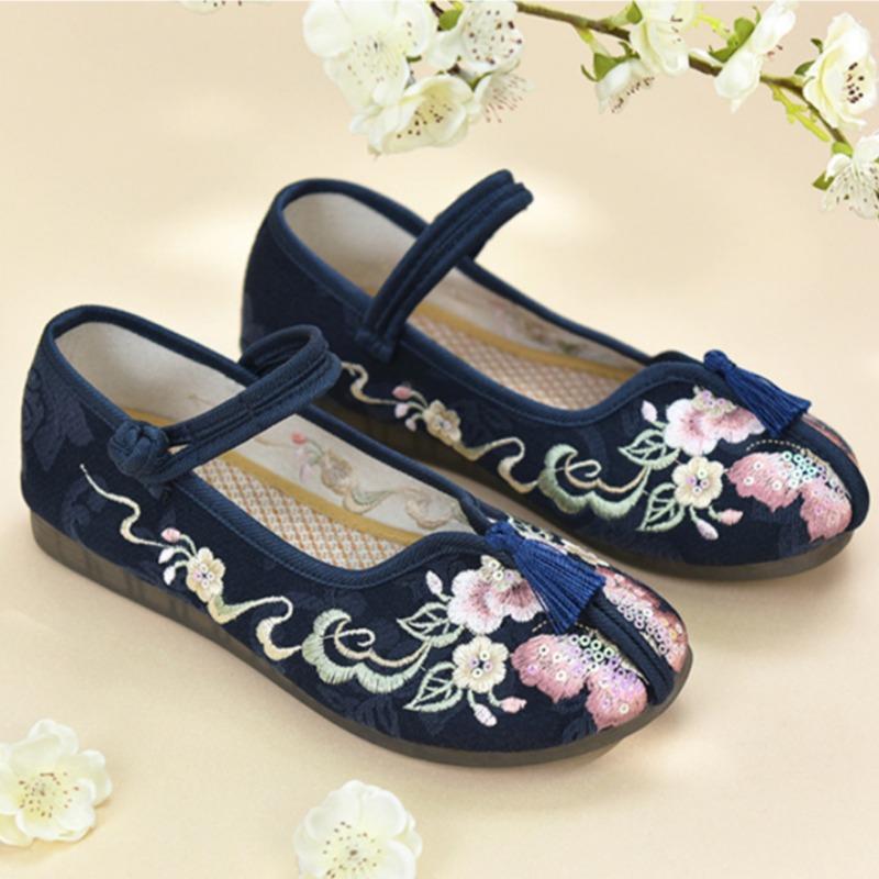 Old Beijing Cloth Shoes, Ancient Style Embroidery, Shallow Mouth, Breathable, Versatile Casual Shoes, Ethnic Style Embroidered Shoes
