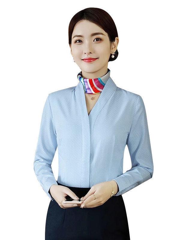 Women's White V-neck Professional Flight Attendant Shirt: Interview and Workwear Suit for Airline and Hotel Staff