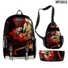 Favored Distinctive Metal Family Anime 3D Design 3pcs/Set Learner Bags Everyday Laptop Everyday Backpack Sling Carry Tote Pencil Pouch
