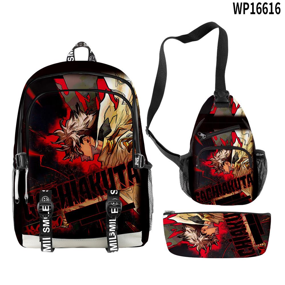Favored Distinctive Metal Family Anime 3D Design 3pcs/Set Learner Bags Everyday Laptop Everyday Backpack Sling Carry Tote Pencil Pouch