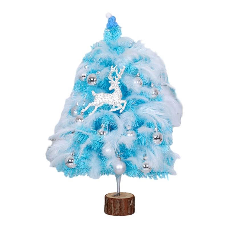 Delightful Mini Feather Christmas Tree with Light Ornaments Tabletop Christmas Tree, Easy To Assemble Cheerful Designs