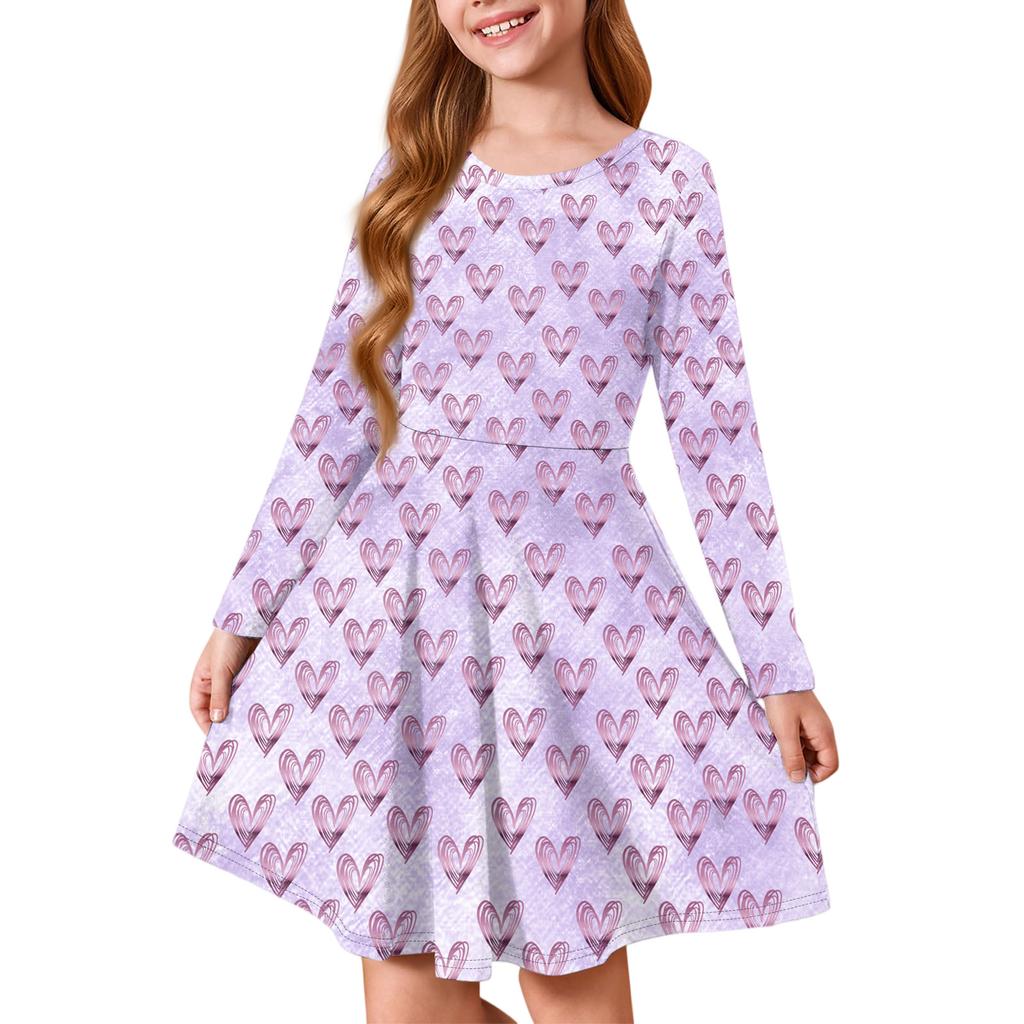 Girls' Summer Princess Dress - Long Sleeve A-Line T-Shirt Dress Valentine's Day
