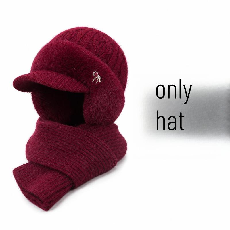 Women Knitted Hat for Middle Aged Elderly Ear Protection Windproof Fleece Lined Warm Yarn Beanie Coldproof Mom Hat for Autumn Winter