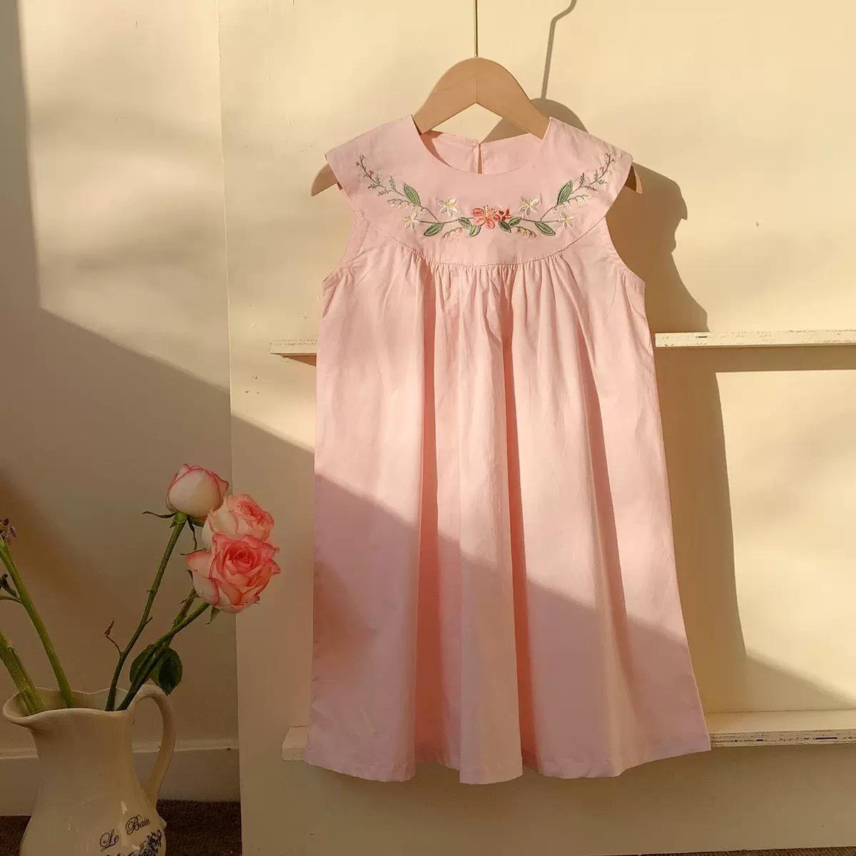 Girls Summer Sleeveless Princess Dress Sweet Floral Embroidered Vest Dress For Kids Casual Party Wear 90cm